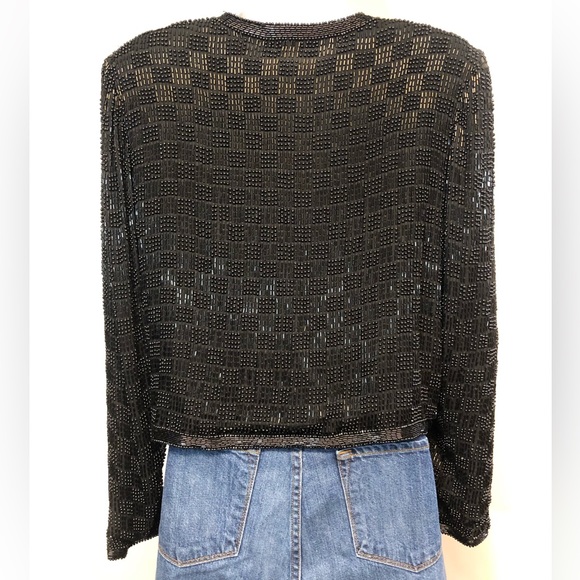 Women’s Vintage SCALA Black Bolero Silk Sequin Jacket Size S - Picture 2 of 11